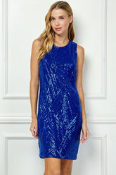 Sparkling Blue Sequin Sleeveless Bodycon Dress – Elegant Party & Evening Gown (XS–L)