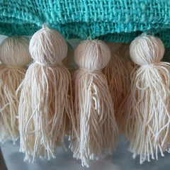 Light Blue Raw Cotton Throw with White Tassels | 125×195cm