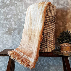 Orange & White Tie-Dye Raw Cotton Throw with Fringe | Soft & Breathable 145×200cm Cotton Blanket for Sofa, Bed & Travel