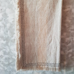Natural Linen Throw with Black Stitching and Fringe | 145×220cm