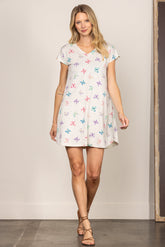 Floral Print Short Sleeve Dress|V-Neck Summer Mini Dress|High Waist Slim Fit Casual Dress for Daily or Date Wear