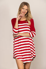 Red and White Striped Long Sleeve Dress|Casual A-Line Mini Dress|Round Neck Loose Fit Everyday Dress for Spring & Autumn
