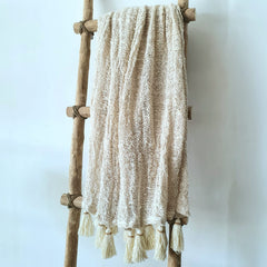Loose Weave Natural Cotton Throw with Tassels or Pompoms | 130×220cm