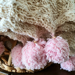 Loose Weave Natural Cotton Throw with Tassels or Pompoms | 130×220cm