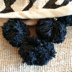 Black & Natural Abstract Pattern Cotton Throw with Tassels or Pompons | 125×195cm