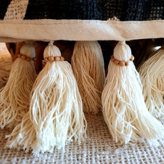 Black & Natural Abstract Pattern Cotton Throw with Tassels or Pompons | 125×195cm