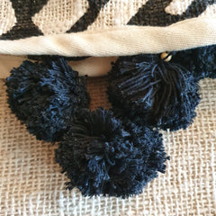 Black & Natural Abstract Pattern Cotton Throw with Tassels or Pompons | 125×195cm