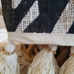 Black & Natural Abstract Pattern Cotton Throw with Tassels or Pompons | 125×195cm