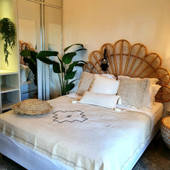 Natural Linen Throw with Black Stitching and Fringe | 145×220cm