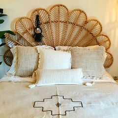 Natural Linen Throw with Black Stitching and Fringe | 145×220cm