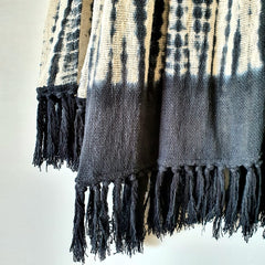 Dark Blue Tie-Dye Cotton Throw with Long Fringe | 125×195cm