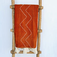 Orange and White Zigzag Pattern Woven Cotton Throw with Tassel Edge | 130×200cm
