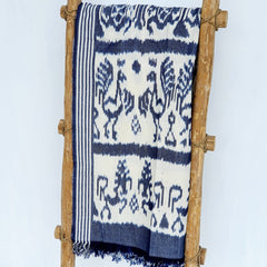 Traditional Blue & White Woven Throw with Fringe | 120×240cm