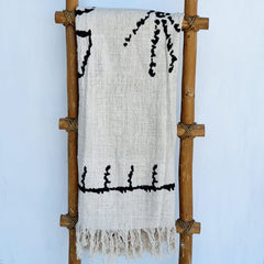 Black & White Abstract Pattern Cotton Throw with Fringe | 240×125cm