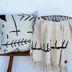 Black & White Abstract Pattern Cotton Throw with Fringe | 240×125cm