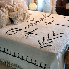 Black & White Abstract Pattern Cotton Throw with Fringe | 240×125cm