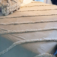 Natural Cotton Linen Throw with Diagonal Stripes and Beaded Tassels | 130×200cm