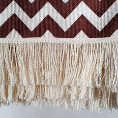 Brown Cotton Throw with Zig-Zag Pattern and Natural Fringe | 125×195cm