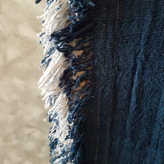 Blue & White Raw Cotton Tie-Dye Throw with Blue Fringe | 119×224cm