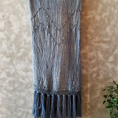 Grey Stitch Pattern Raw Cotton Throw with Grey Tassels | Soft & Breathable 145×200cm Cotton Blanket for Sofa and Bed