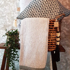 Light Grey Raw Cotton Throw Blanket with White Stitch Detail | Soft & Breathable 145×200cm Cotton Blanket for Home or Travel