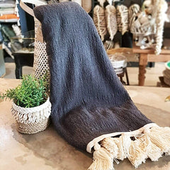 Grey Raw Cotton Throw with Natural Tassels | 140×200cm Minimalist Soft Blanket for Sofa & Bed
