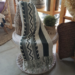 Green Pattern Raw Cotton Throw with Fringe | 125×195cm