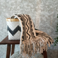 Green Pattern Raw Cotton Throw with Fringe | 125×195cm