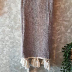 Grey Raw Cotton Throw with Natural Beaded Tassels | 125×195cm