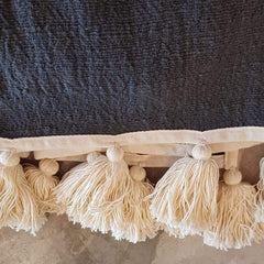 Grey Raw Cotton Throw with Natural Tassels | 140×200cm Minimalist Soft Blanket for Sofa & Bed