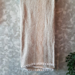 Natural Raw Cotton Throw with Stitched Pattern and White Hem | 138×190cm Soft & Breathable Cotton Blanket for Sofa & Bed