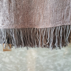 Grey Raw Cotton Throw with Fringe | 140×200cm Soft Minimalist Sofa & Bed Blanket