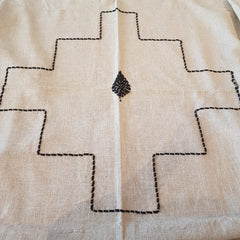 Natural Linen Throw with Black Stitching and Fringe | 145×220cm