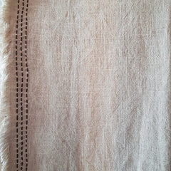 Natural Linen Throw with Black Stitching and Fringe | 145×220cm