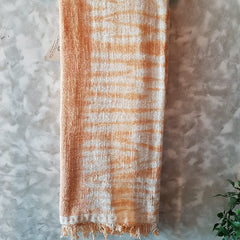 Orange & White Tie-Dye Raw Cotton Throw with Fringe | Soft & Breathable 145×200cm Cotton Blanket for Sofa, Bed & Travel