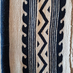 Navy Blue Tribal Pattern Raw Cotton Throw with Tassels | 140×200cm Boho-Inspired Woven Blanket