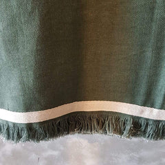 Dark Green Cotton Throw with Fringe | 140×200cm Elegant Soft Blanket for Sofa & Bed