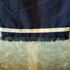 Navy Cotton Linen Throw with White Hem | 145×200cm Soft & Breathable Blanket for Sofa, Bed, and Travel