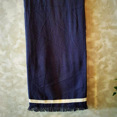 Navy Cotton Linen Throw with White Hem | 145×200cm Soft & Breathable Blanket for Sofa, Bed, and Travel