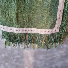 Green & White Tie-Dye Raw Cotton Throw with Green Fringe | 140×200cm Soft & Breathable Cotton Blanket for Sofa & Bed