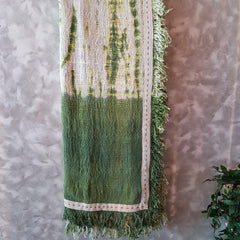Green & White Tie-Dye Raw Cotton Throw with Green Fringe | 140×200cm Soft & Breathable Cotton Blanket for Sofa & Bed