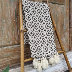 Woven Cotton Throw with Cross Pattern and Tassel Edge | 130×200cm