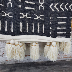 Natural Cotton Throw with Abstract Motif and Beaded Tassels | 145×216cm