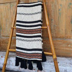 Black and Natural Cotton Throw with Black or Natural Tassels | 125×195cm