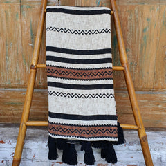Black and Natural Cotton Throw with Black or Natural Tassels | 125×195cm