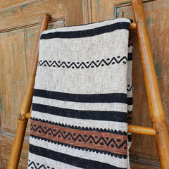 Black and Natural Cotton Throw with Black or Natural Tassels | 125×195cm