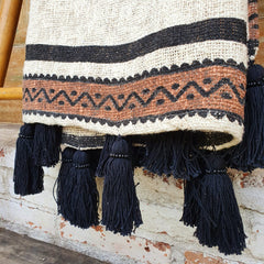 Black and Natural Cotton Throw with Black or Natural Tassels | 125×195cm
