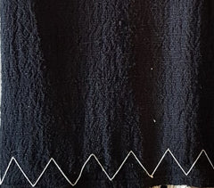 Black Raw Cotton Throw with White Stitched Hem and Beaded Tassels | 125×195cm