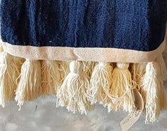 Navy & White Tie-Dye Raw Cotton Throw with White Tassels | 145×200cm Soft Handmade Cotton Blanket for Sofa & Bed
