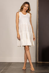 White Lace Sleeveless Dress|Elegant A-Line Mini Dress|Lightweight Summer Holiday Dress